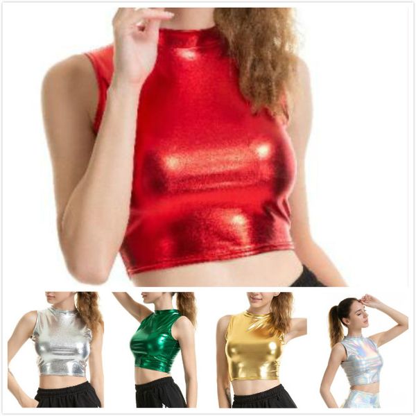 half high collar sleeveless bright leather pu tank women performance nightclub short crop solid multi colors, White
half high collar sleeveless bright leather pu tank women performance nightclub short crop solid multi colors, White