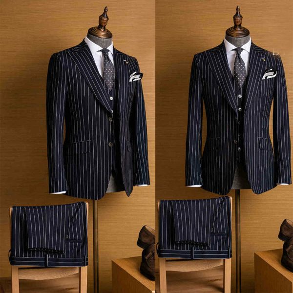 men's striped 3 pieces suits slim fit two button peaked lapel groom wedding tuxedos coat pants (jacket+vest+pants), Black;gray
men's striped 3 pieces suits slim fit two button peaked lapel groom wedding tuxedos coat pants (jacket+vest+pants), Black;gray