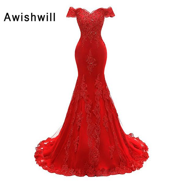 real p red prom dresses long off the shoulder beaded appliques formal evening dress mermaid party gown for women, White;black
real p red prom dresses long off the shoulder beaded appliques formal evening dress mermaid party gown for women, White;black
