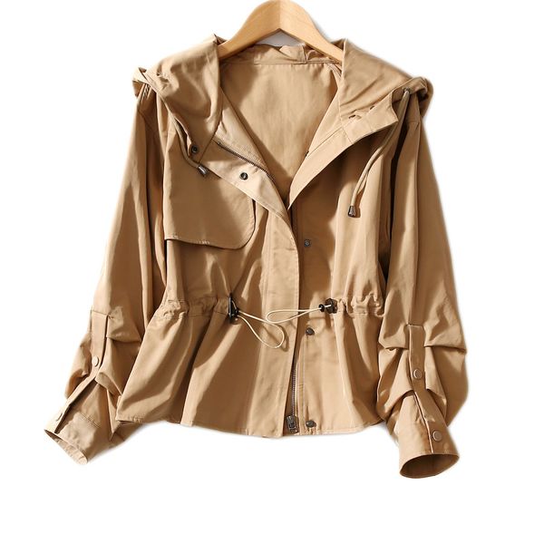 the small loose thin brief paragraph draw string type leisure female crisp have reduced age hooded waist trench coat, Tan;black
the small loose thin brief paragraph draw string type leisure female crisp have reduced age hooded waist trench coat, Tan;black