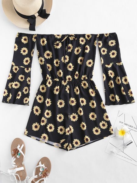 zaful off shoulder bell sleeve sunflower print romper fashion 2019 women playsuit casual vintage short rompers womens jumpsuit, Black;white
zaful off shoulder bell sleeve sunflower print romper fashion 2019 women playsuit casual vintage short rompers womens jumpsuit, Black;white
