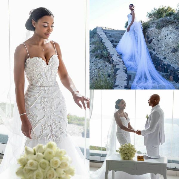 2020 elegant mermaid wedding dresses spaghetti lace floral appliques sweep train beach wedding dress custom made plus size bridal gowns, White
2020 elegant mermaid wedding dresses spaghetti lace floral appliques sweep train beach wedding dress custom made plus size bridal gowns, White