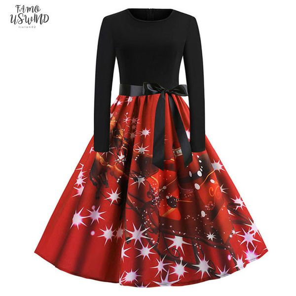 women winter dress long sleeve print vintage christmas dress santa snow print party dress casual elegant midi robe, Black;gray
women winter dress long sleeve print vintage christmas dress santa snow print party dress casual elegant midi robe, Black;gray