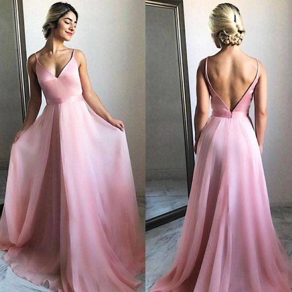 baby pink spaghetti prom dresses chiffon evening gown v cut backless a line red carpet dress, Black
baby pink spaghetti prom dresses chiffon evening gown v cut backless a line red carpet dress, Black