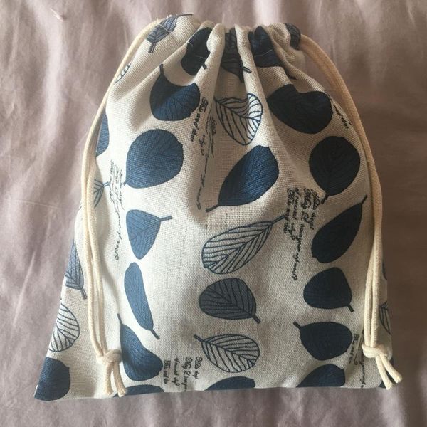 cotton drawstring pouch home organized party gift bag blue tree leaf 20312e