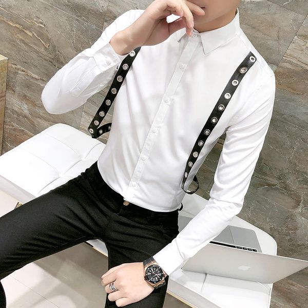 camisa masculina straps decoration men tuxedo shirts long sleeve slim fit business casual shirt men solid party shirts, White;black
camisa masculina straps decoration men tuxedo shirts long sleeve slim fit business casual shirt men solid party shirts, White;black