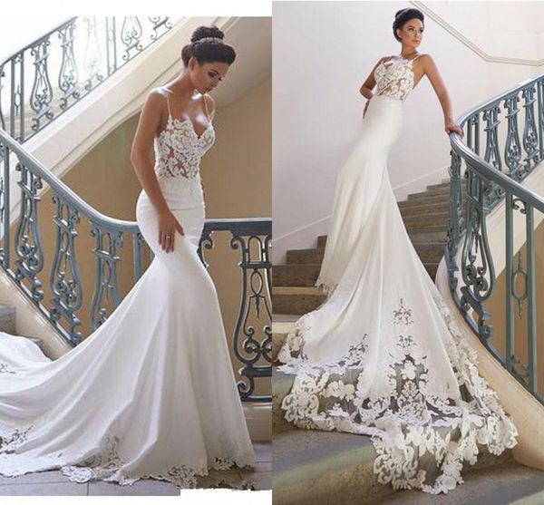 mermaid wedding dresses 2019 modern spaghetti lace applique summer holiday fishtail seaside bridal wedding gown, White
mermaid wedding dresses 2019 modern spaghetti lace applique summer holiday fishtail seaside bridal wedding gown, White