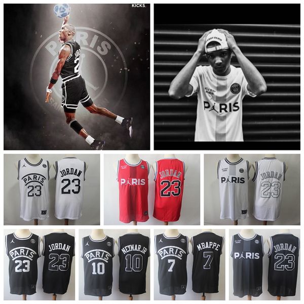 

2019 psg paris jordan brand fashion basketball jersey 23 michael jordan 10 neymay jr 7 mbappe 9 cavani 5 masrouinhos shirts shorts, Black;red