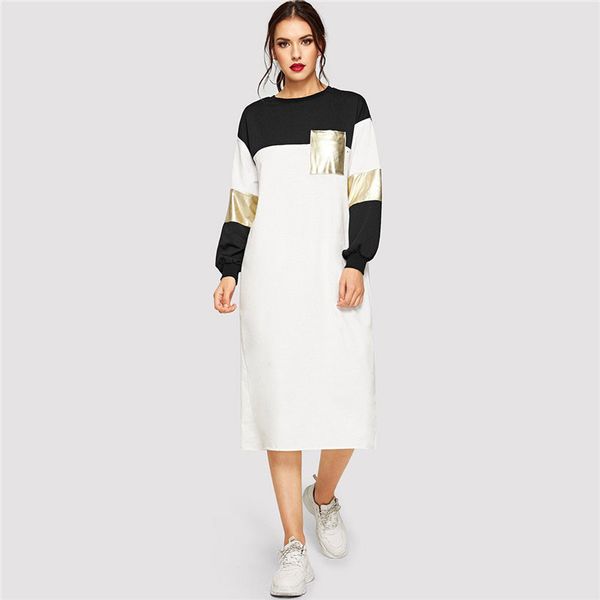 long dress ladies dresses pocket patched metallic panel colorblock women dress spring streetwear long sleeve regular fit midi dresses, Black;gray
long dress ladies dresses pocket patched metallic panel colorblock women dress spring streetwear long sleeve regular fit midi dresses, Black;gray