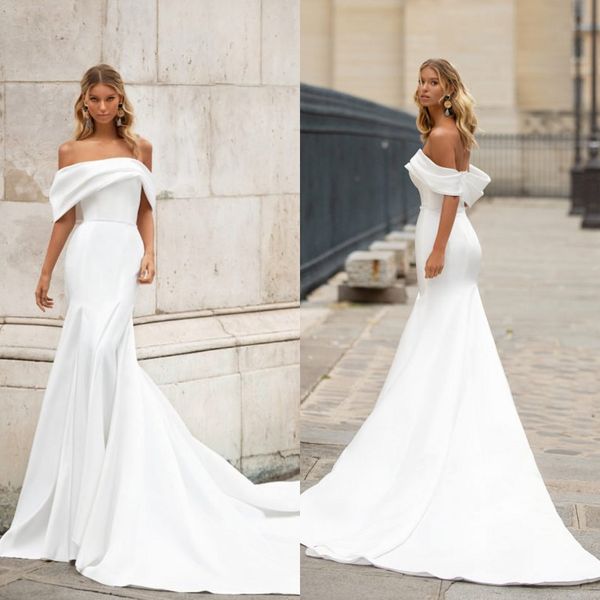milla nova mermaid wedding dresses off shoulder sleeveless satin sheath wedding dress sweep train bridal gowns, White
milla nova mermaid wedding dresses off shoulder sleeveless satin sheath wedding dress sweep train bridal gowns, White