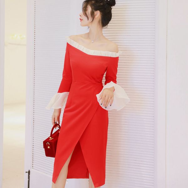 women's dress 2020 spring and summer new women's side collar neck strapless waist flared sleeve sleeve split dress, Black;gray
women's dress 2020 spring and summer new women's side collar neck strapless waist flared sleeve sleeve split dress, Black;gray