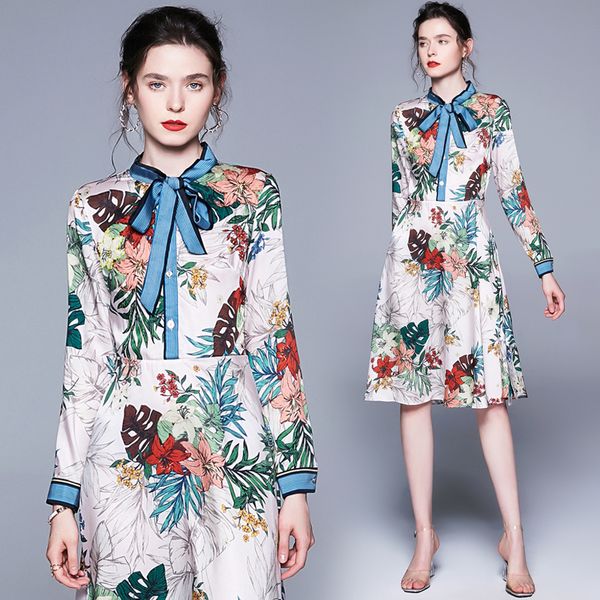 new women's floral print scarf bow tie design neck vintage runway pleated dress office ladies slim maxi party evening dresses, Black
new women's floral print scarf bow tie design neck vintage runway pleated dress office ladies slim maxi party evening dresses, Black