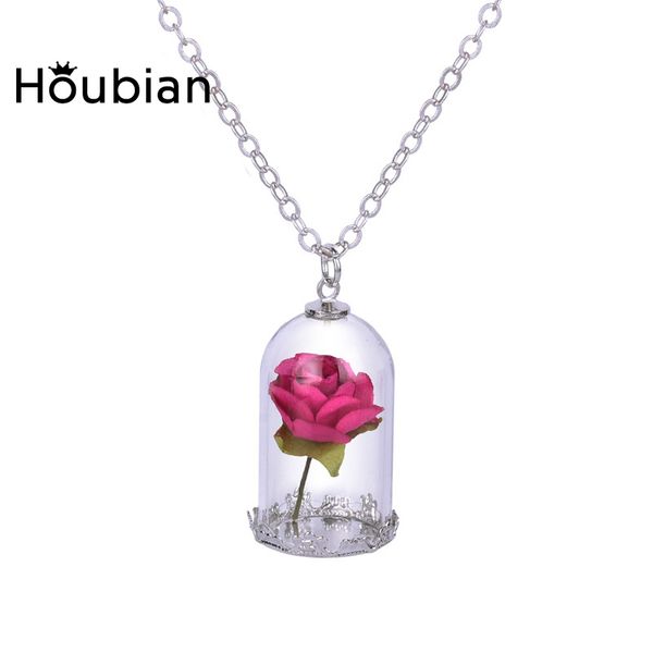 

houbian classical glass vial necklace prince rose necklace pendants retro crystal natural dried flowers for mom family, Silver