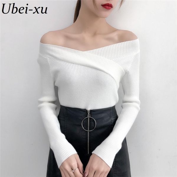 ubei core yarn sweater autumn /winter new korean style fashion slash neck shoulder solid color slim bottom pullover, White;black
ubei core yarn sweater autumn /winter new korean style fashion slash neck shoulder solid color slim bottom pullover, White;black