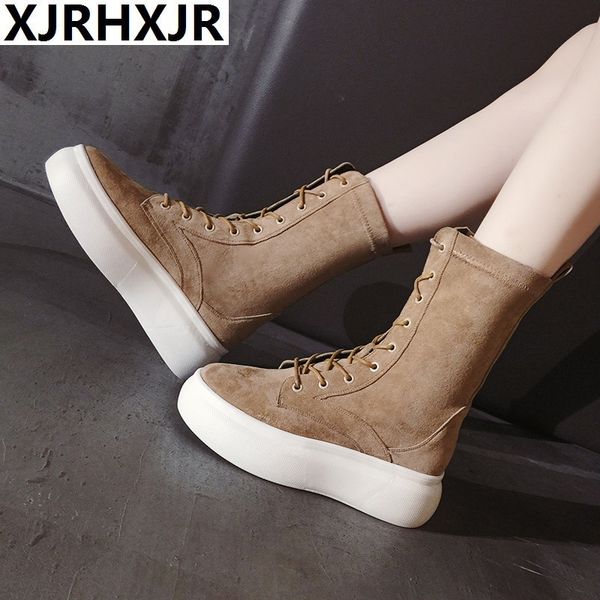 women's boots 2019 autumn winter new thick-soled women's british mid-calf boots faux suede slim combat for women, Black
women's boots 2019 autumn winter new thick-soled women's british mid-calf boots faux suede slim combat for women, Black