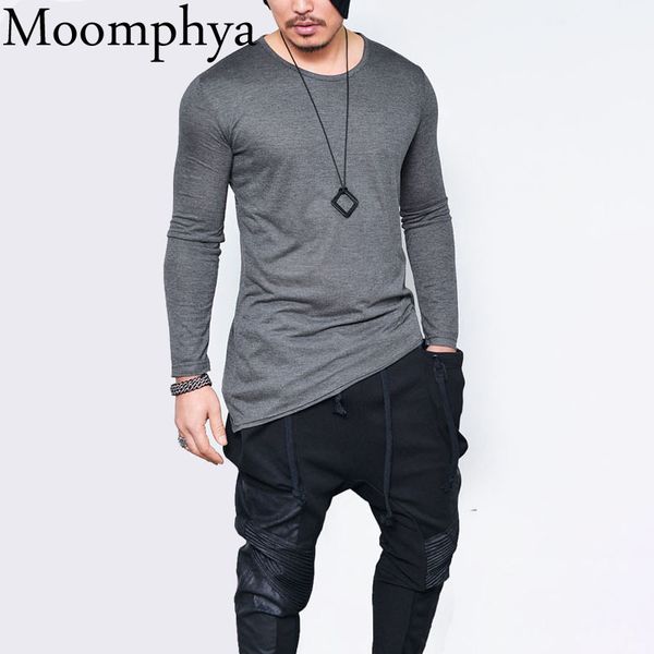 

moomphya 2019 men hip hop long sleeve t shirt asymmetrical longline hem t-shirt men tshirt streetwear funny t shirts, White;black