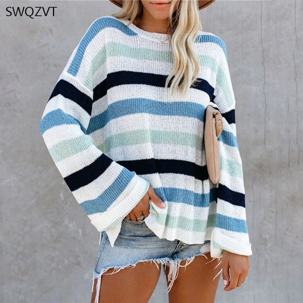 women's sweaters swqzvt pullover women flare sleeve striped knit 2021 autumn winter warm clothes casual, White;black
women's sweaters swqzvt pullover women flare sleeve striped knit 2021 autumn winter warm clothes casual, White;black