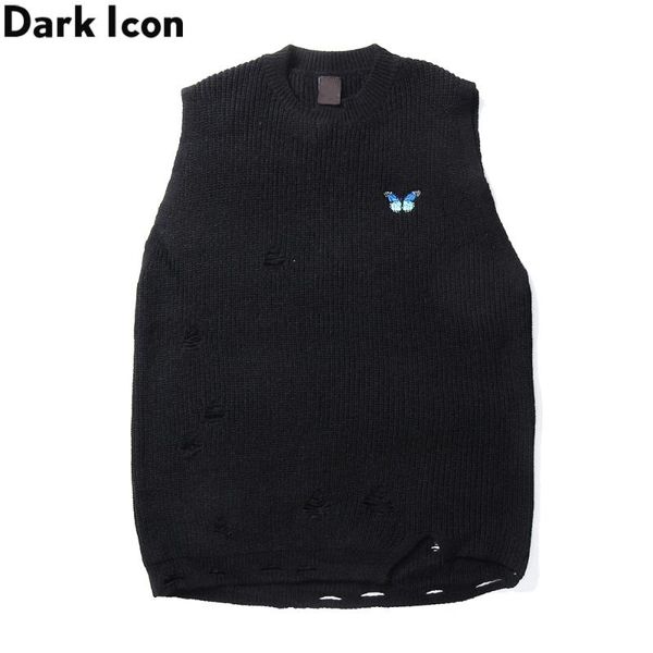 dark butterfly embroidery sweater with sleeveless v-neck men women sweater, White;black
dark butterfly embroidery sweater with sleeveless v-neck men women sweater, White;black