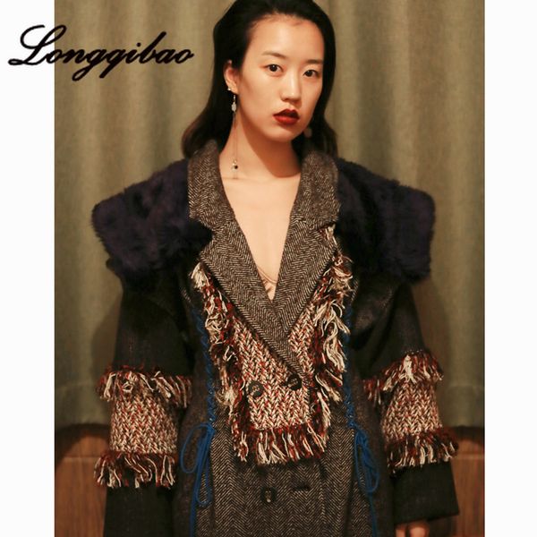 longqibao women's european and american style stitching heavy industry tassel detachable imitation fur fur collar wool jacket, Black
longqibao women's european and american style stitching heavy industry tassel detachable imitation fur fur collar wool jacket, Black