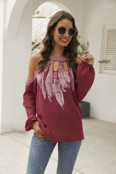 print blouses contrast color designer womens clothing long sleeve halter hollow out ladies shirts fashion female feather, White
print blouses contrast color designer womens clothing long sleeve halter hollow out ladies shirts fashion female feather, White