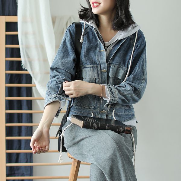 johnature ladies denim jackets casual 2019 new autumn winter clothes turn-down collar single breasted loose women vintage coats, Black;brown
johnature ladies denim jackets casual 2019 new autumn winter clothes turn-down collar single breasted loose women vintage coats, Black;brown