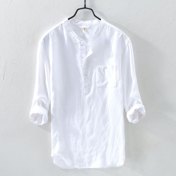 2020 men's stand collar three quarter pure linen shirts with pocket white gray blue summer casual shrits men pullover shirt male, White;black
2020 men's stand collar three quarter pure linen shirts with pocket white gray blue summer casual shrits men pullover shirt male, White;black
