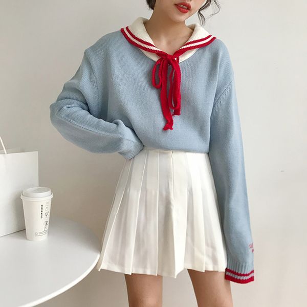2019 new japan style cute sailor collar lace-up long sleeve sweater women autumn harajuku pullover jumper woman kawaii sweaters, White;black
2019 new japan style cute sailor collar lace-up long sleeve sweater women autumn harajuku pullover jumper woman kawaii sweaters, White;black