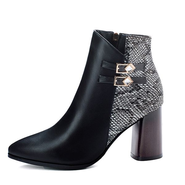 2019 new woman's high heels boots pu color matching shoes woman pointed square heel belt buckle women's winter boots size 35-39, Black
2019 new woman's high heels boots pu color matching shoes woman pointed square heel belt buckle women's winter boots size 35-39, Black