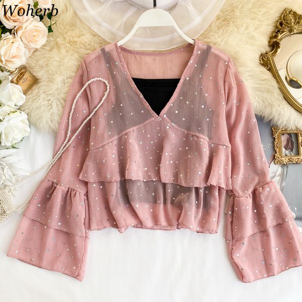 woherb v-neck shirt women vest+ blouse 2 pieces set fashion sweet sequined ruffle blusas 2010 modis chiffon blouses elegante, White
woherb v-neck shirt women vest+ blouse 2 pieces set fashion sweet sequined ruffle blusas 2010 modis chiffon blouses elegante, White
