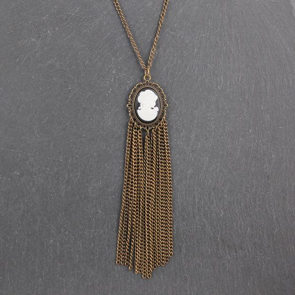 fashion bronze queen jewelry choker black rhinestone tassels cameo pendants long sweater necklace for women's bohemian chokers, Silver
fashion bronze queen jewelry choker black rhinestone tassels cameo pendants long sweater necklace for women's bohemian chokers, Silver