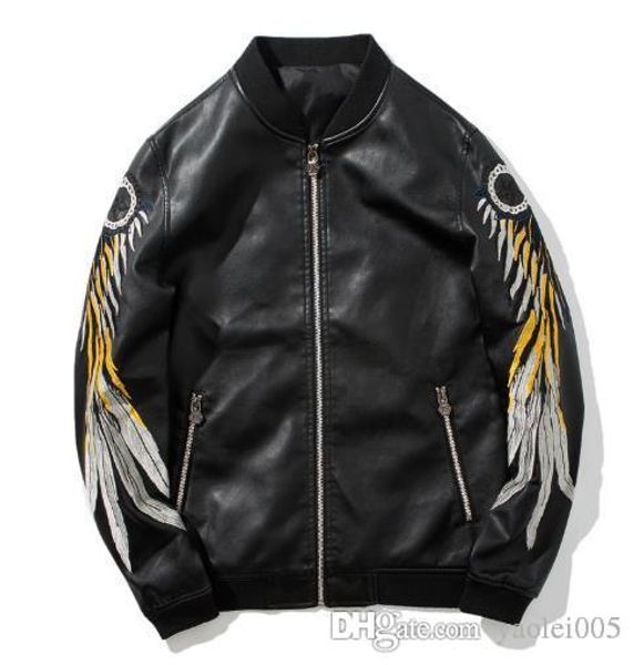 men's new 2019 autumn casual trend slim leather jacket korean version of the handsome embroidered leather men's clothing, Black
men's new 2019 autumn casual trend slim leather jacket korean version of the handsome embroidered leather men's clothing, Black