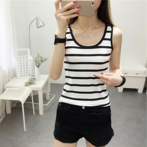 women fashion vest joker round neck stripe sleeveless bottom sling hip, White
women fashion vest joker round neck stripe sleeveless bottom sling hip, White