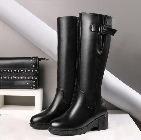 2020 women leather boots boots martin desert boot flamingos arrow medal leather coarse keep warm winter shoes, Black