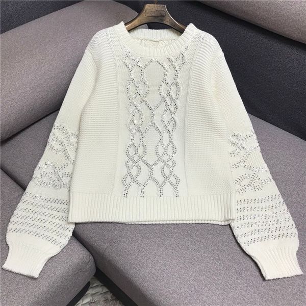 2020 temperament heavy duty rhinestone round neck sequin twist knit sweater women, White;black
2020 temperament heavy duty rhinestone round neck sequin twist knit sweater women, White;black