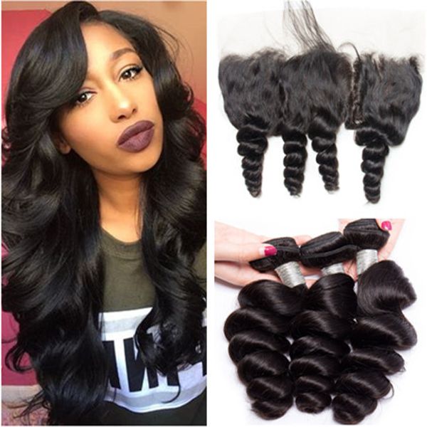 loose wave wavy virgin peruvian human hair weave bundles 3pcs with frontal middle 3 part 13x4 lace frontal closure with weaves, Black;brown
loose wave wavy virgin peruvian human hair weave bundles 3pcs with frontal middle 3 part 13x4 lace frontal closure with weaves, Black;brown