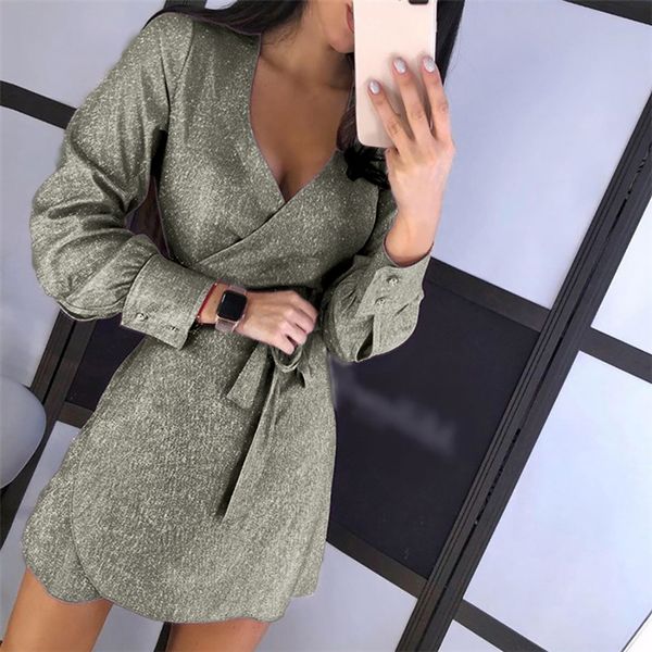 plus size long sleeve shining wrapped bandage belt mini dress autumn winter women party outfits christmas streetwear#j30, Black;gray
plus size long sleeve shining wrapped bandage belt mini dress autumn winter women party outfits christmas streetwear#j30, Black;gray