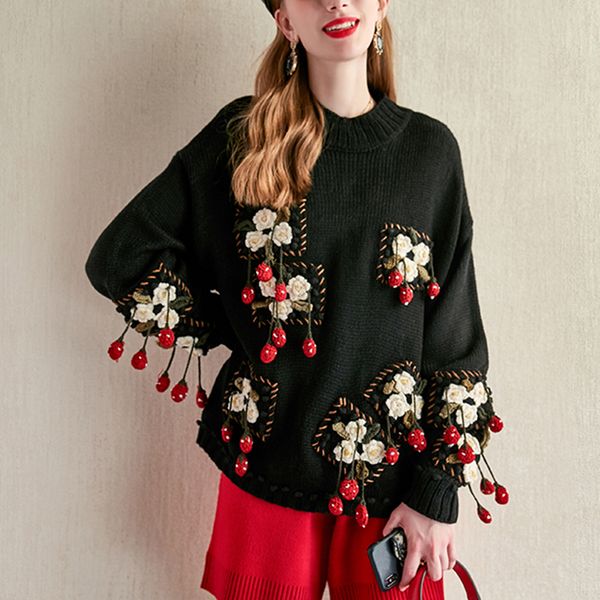 women's sweaters flower embroidery tassel wool sweater women 2021 autumn winter loose casual knitted pull femme long sleeve pullover, White;black
women's sweaters flower embroidery tassel wool sweater women 2021 autumn winter loose casual knitted pull femme long sleeve pullover, White;black