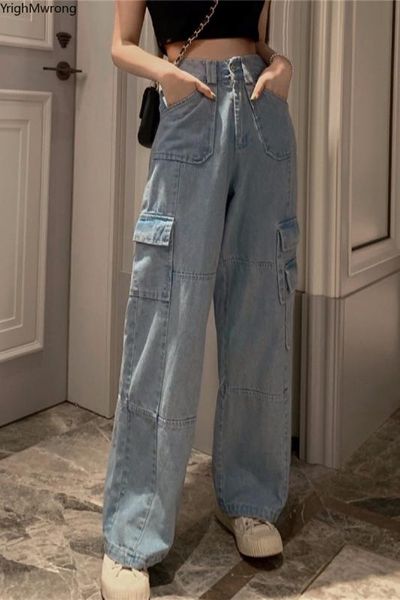 high waist loose straight side multi-pocket cargo fashion boyfriend pant women jean korean denim summer baggy streetwear vintage, Blue
high waist loose straight side multi-pocket cargo fashion boyfriend pant women jean korean denim summer baggy streetwear vintage, Blue