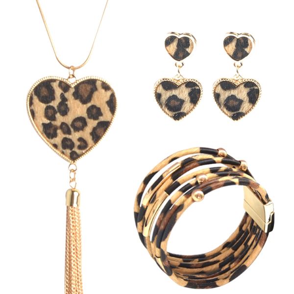3 piece leopard print jewelry set y necklace pendant tassel earring bracelet necklace three-piece fashion leopard jewelry set, Silver
3 piece leopard print jewelry set y necklace pendant tassel earring bracelet necklace three-piece fashion leopard jewelry set, Silver