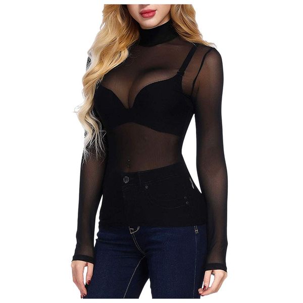 women high neck blouses shirts spring autumn mesh see-through long sleeve bodycon pullovers casual blouse shirt #1213, White
women high neck blouses shirts spring autumn mesh see-through long sleeve bodycon pullovers casual blouse shirt #1213, White