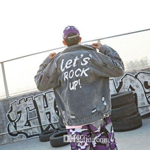 europe and the united states retro original trend men's jacket new hole english graffiti denim clothing high street loose coat, Black;brown
europe and the united states retro original trend men's jacket new hole english graffiti denim clothing high street loose coat, Black;brown