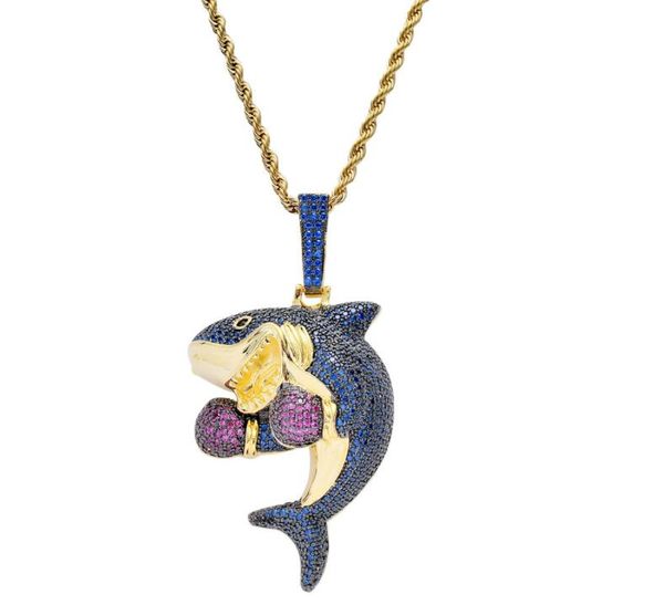 new wholesale hip hop personality pendant boxing shark pendant copper-inlaid zircon necklace, Silver
new wholesale hip hop personality pendant boxing shark pendant copper-inlaid zircon necklace, Silver