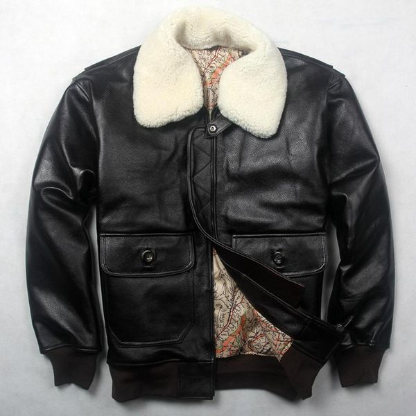 men's leather & faux flight militaly 2021 winter antumn genuine men cow coat real fur collar bomber jacket male, Black
men's leather & faux flight militaly 2021 winter antumn genuine men cow coat real fur collar bomber jacket male, Black