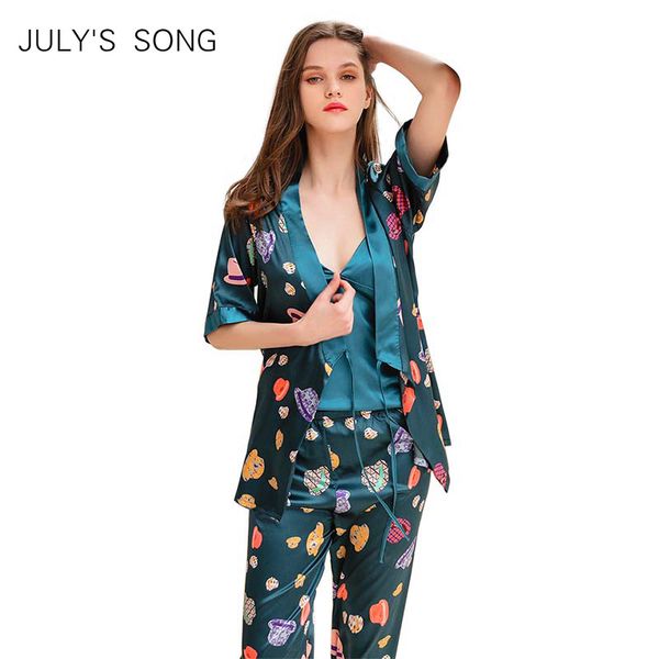 july's song 3 pieces woman spring pajamas set sling satin faux silk printing sleep lounge long pants woman sleepwear pajamas, Blue;gray
july's song 3 pieces woman spring pajamas set sling satin faux silk printing sleep lounge long pants woman sleepwear pajamas, Blue;gray