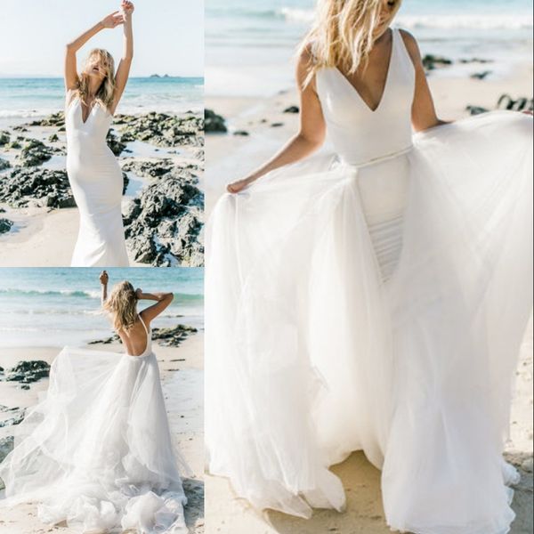 beach boho wedding dress chic v neck backless white mermaid bridal gown with tulle detachable train
beach boho wedding dress chic v neck backless white mermaid bridal gown with tulle detachable train