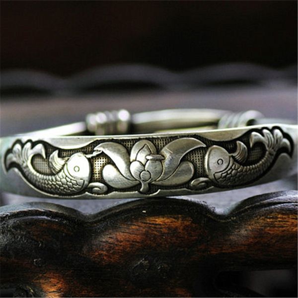 tibetan lucky lotus and fishes adjustable bangle traditional miao ethnic jewelry bb-268, Black
tibetan lucky lotus and fishes adjustable bangle traditional miao ethnic jewelry bb-268, Black
