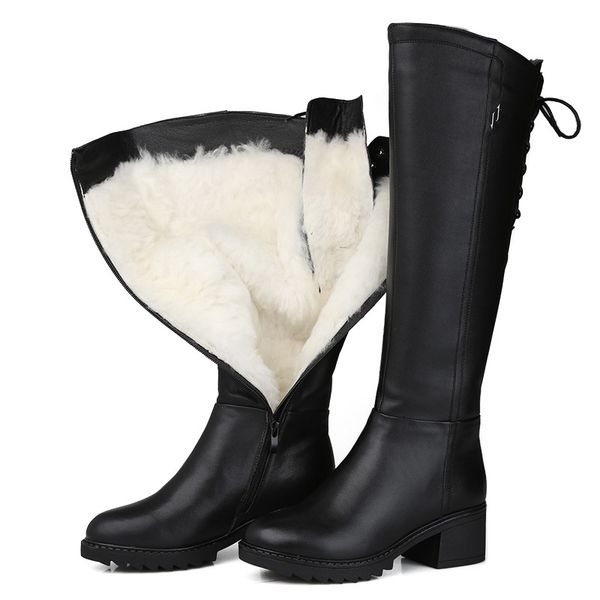 genuine leather fur fashion knee high boots women warm natural wool boots round toe winter snow boots, Black
genuine leather fur fashion knee high boots women warm natural wool boots round toe winter snow boots, Black