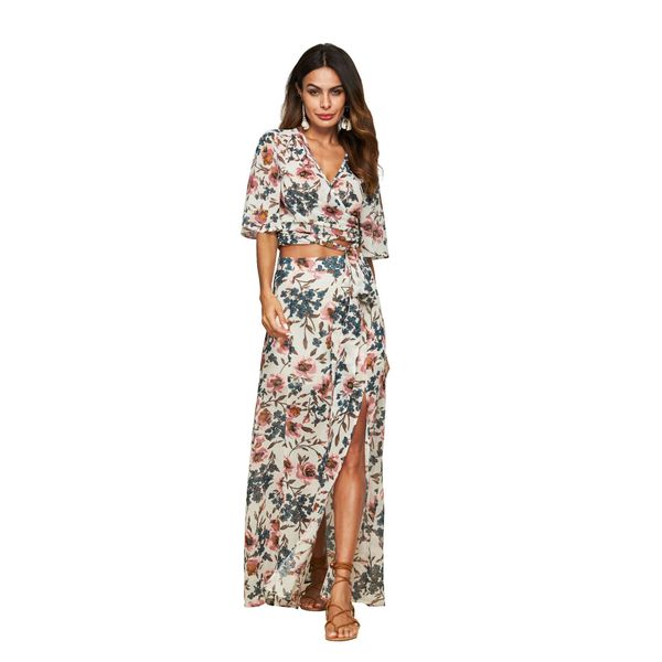 high waist bohemian dresses beach floral women deep chiffon dress spring summer v-neck designer, Black;gray
high waist bohemian dresses beach floral women deep chiffon dress spring summer v-neck designer, Black;gray