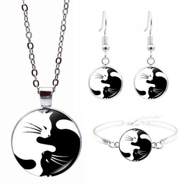 pendant necklace set men's women's gifts high-quality yin yang tai chi cat necklace bracelet earrings jewelry 2019 office career, Silver
pendant necklace set men's women's gifts high-quality yin yang tai chi cat necklace bracelet earrings jewelry 2019 office career, Silver