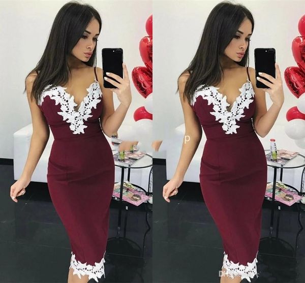 Sexy Dark Red Mermaid Cocktail Dresses Spaghetti Straps Appliques Fitted Arabic Knee Length Prom Party homecoming Customized, Champagne
Sexy Dark Red Mermaid Cocktail Dresses Spaghetti Straps Appliques Fitted Arabic Knee Length Prom Party homecoming Customized, Champagne